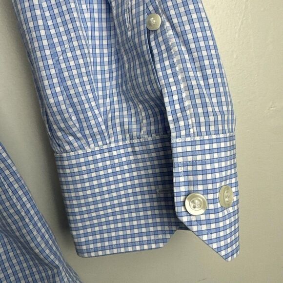 Peter Millar | Crown Nanoluxe Button Down Checkered Shirt | Large - 17.5 Long - Picture 4 of 6